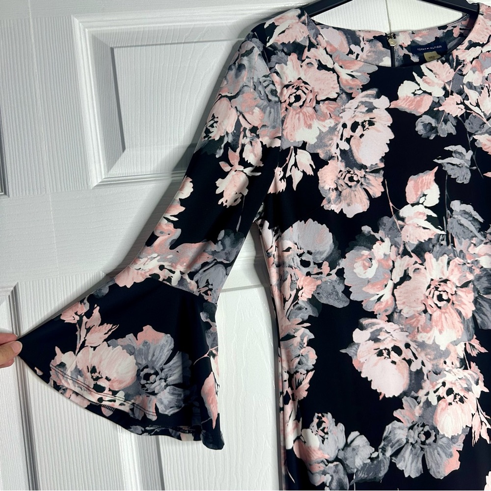 Tommy Hilfiger Black and Pink Floral Bell Sleeve Dress  Women’s 10